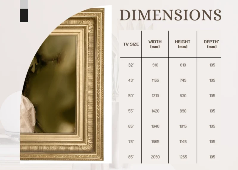 Regency Ornate Gold TV Frame Dimensions